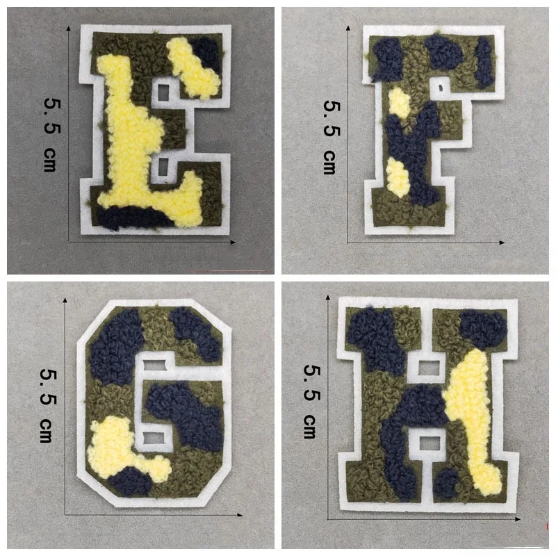 Camouflage Towel Alphabet Wholesale SEW ON Iron On Letters Pink Chenille Embroidered Patches for Garment