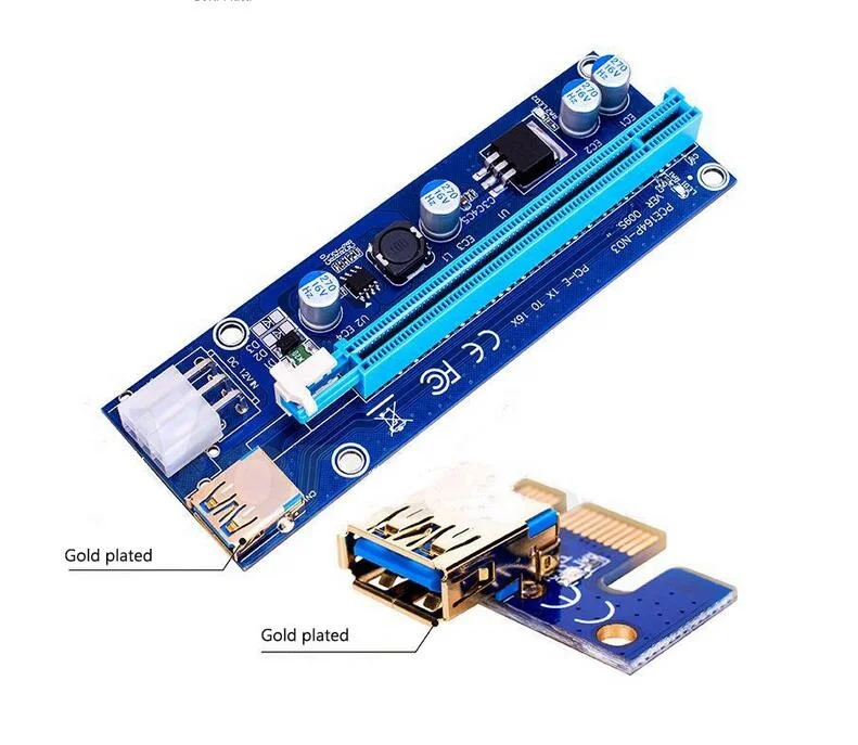 
In stock! pci-e riser 009s Gold ver 009s pcie 1x to 16x PCIe riser adapter card for Bitcoin /ETH mining 