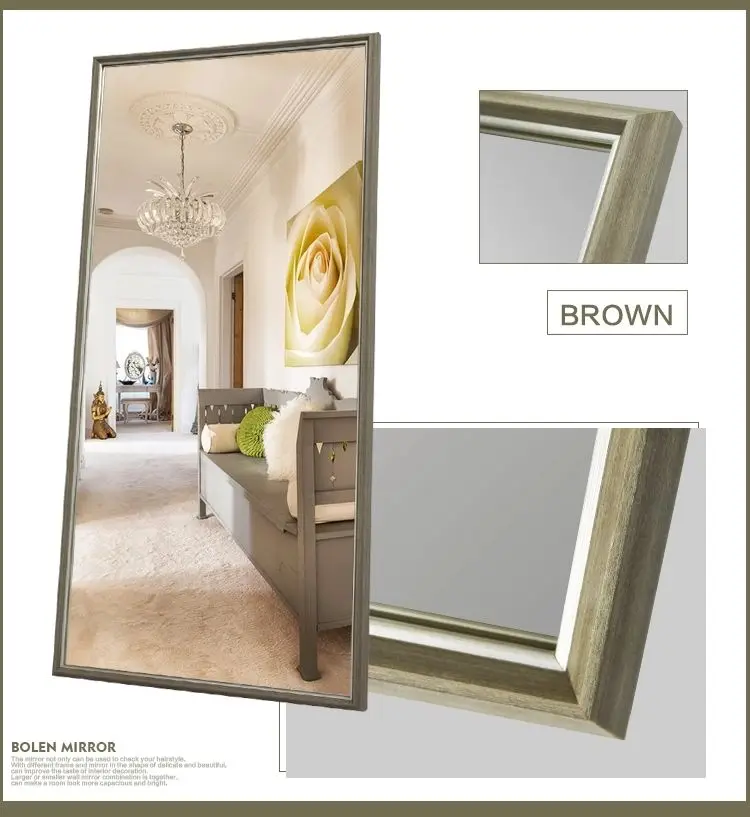 High Reflectivity Anti-explosion Wood Full Length Antique Frame Standing Floor Dressing Bathroom Mirror