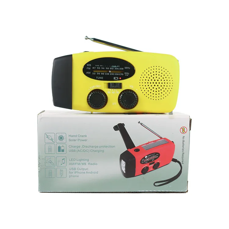 Portable LED Flashlight Hand Crank Solar Power Emergency Weather FM/AM/WB Radio for Hiking and Camping