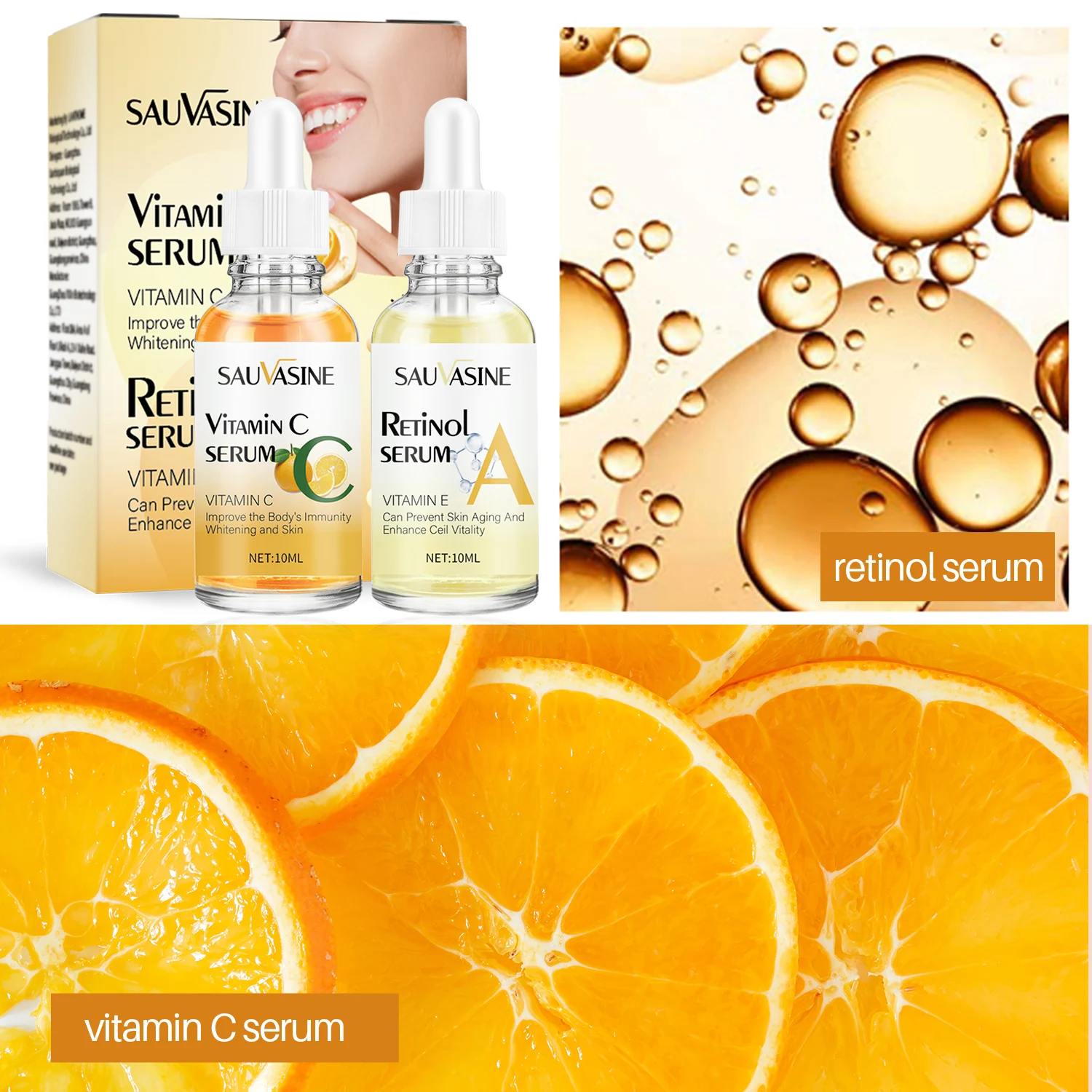 OEM 100% Natural Face Care Set Face Serum Whitening Retinol Vitamin C Serum For Beauty Vitamin C