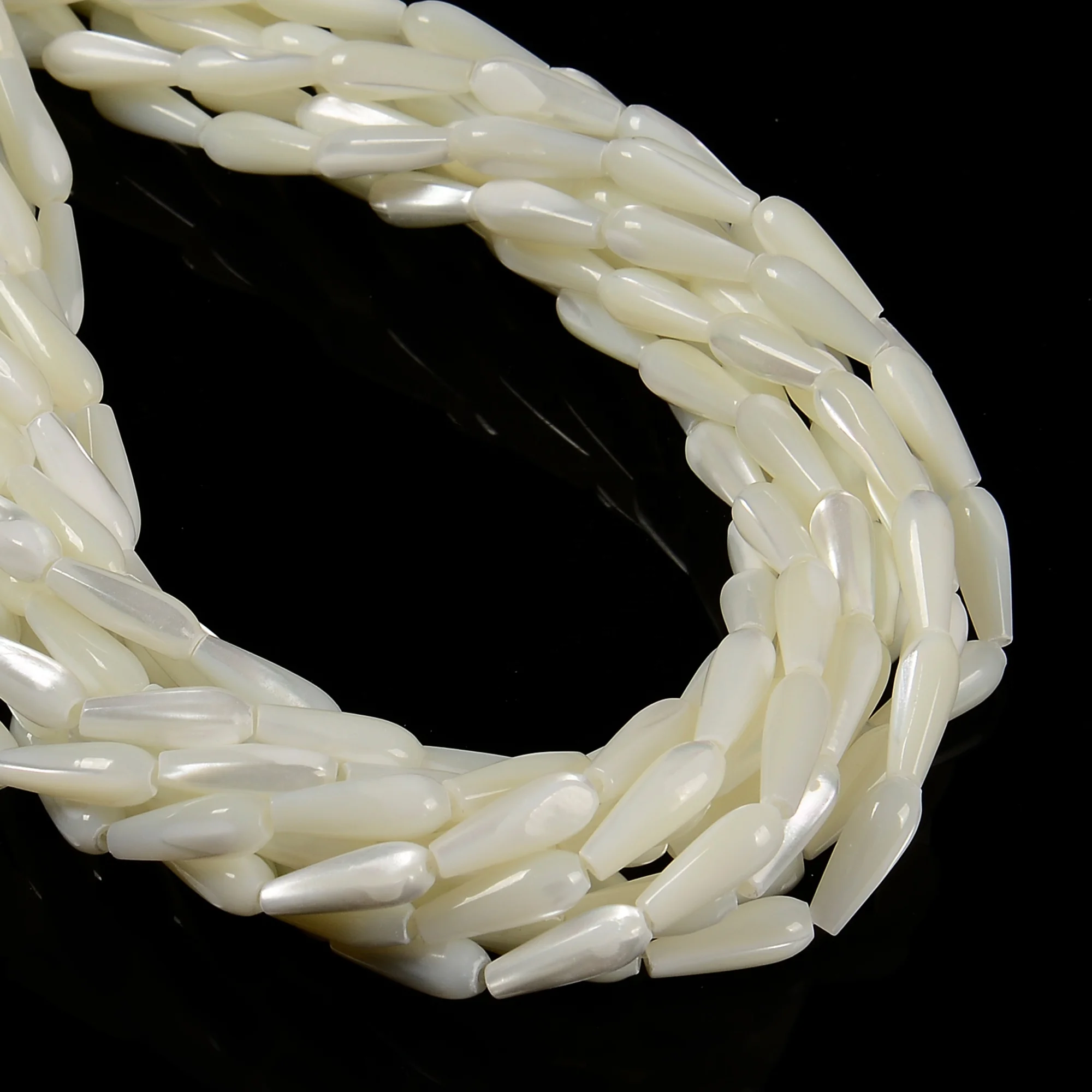 YMJ 5x12mm White Color Mother of Pearl MOP Shell Bead Bamboo Tube Scallop Teardrop Spacer Beads for Jewelry Making Bulk