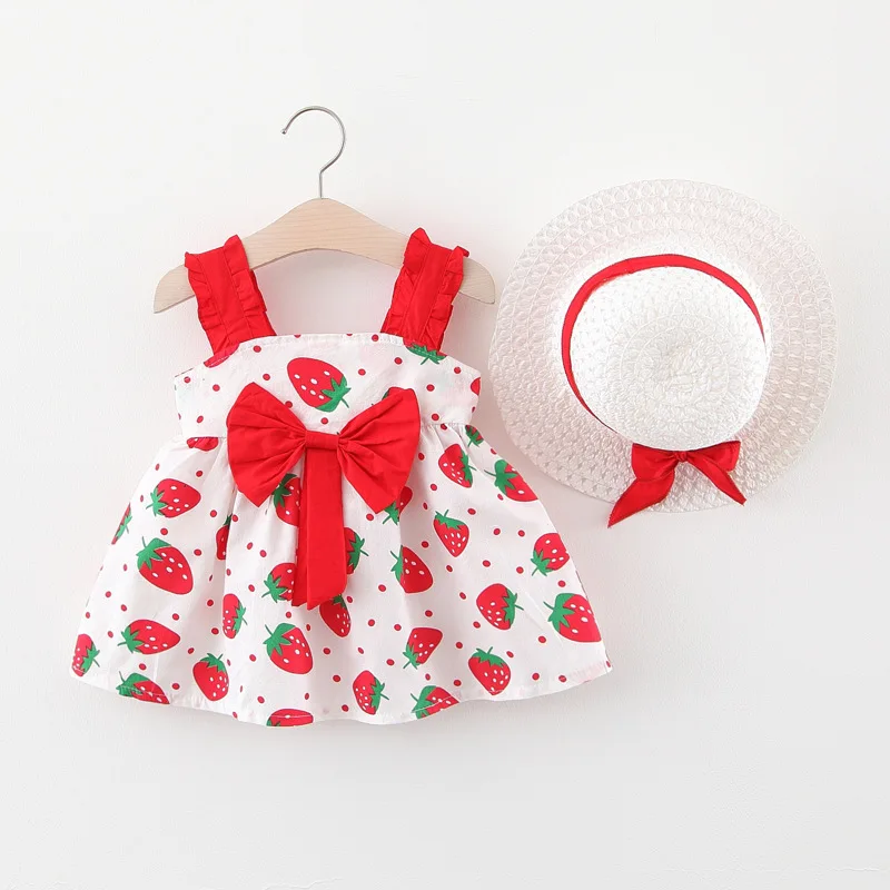 Baby Girls Dresses +Hat 2pcs Clothes Sets girl Clothes Baby Sleeveless  Party Princess Infant Dress Newborn Princess Dress