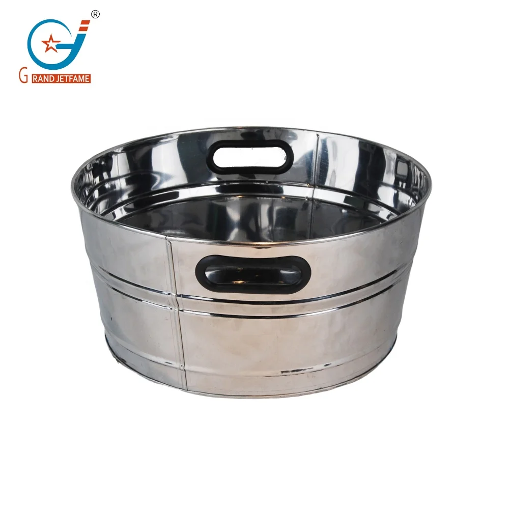 Round Metal Beverage Tub Stainless Steel Ice Bucket Beer Bottle Drink Cooler