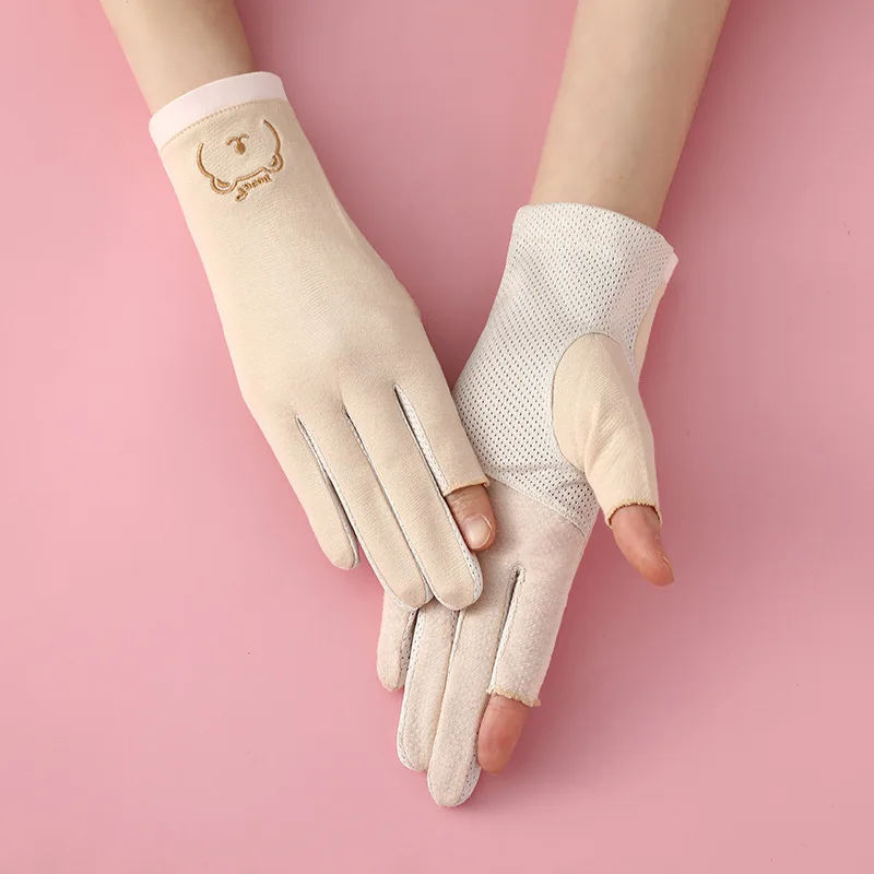 Sidiou Group Spring Autumn Short Hand Gloves For Touch Screen Embroidered Cotton Driving Cycling Summer UV Sunblock Gloves