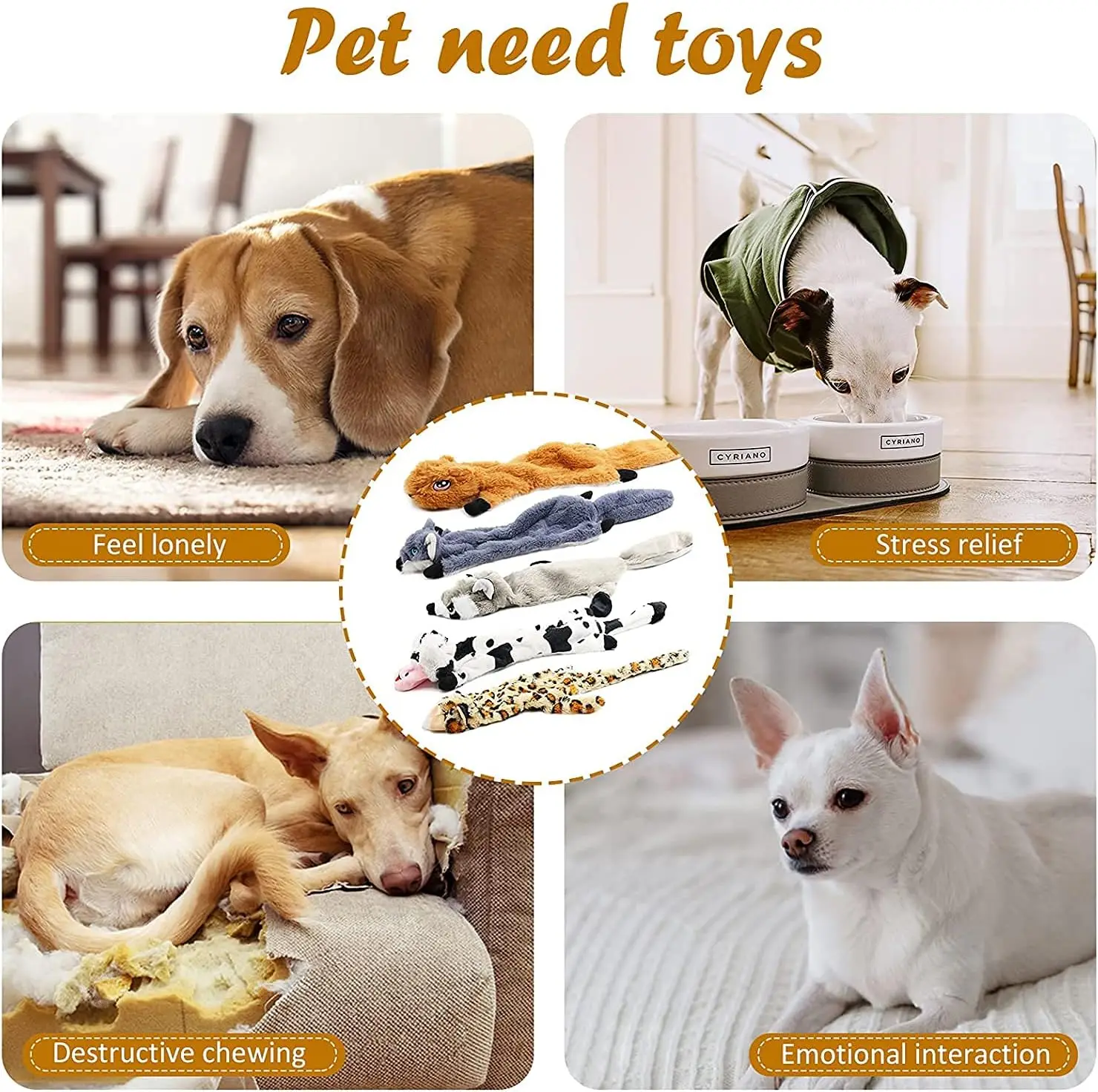 Interactive 5 Pack Pet Toys Dog Large Squeaky Toys Crinkle No Stuffing Animals Dog Plush Chew Toy for Small Medium and Large Dog