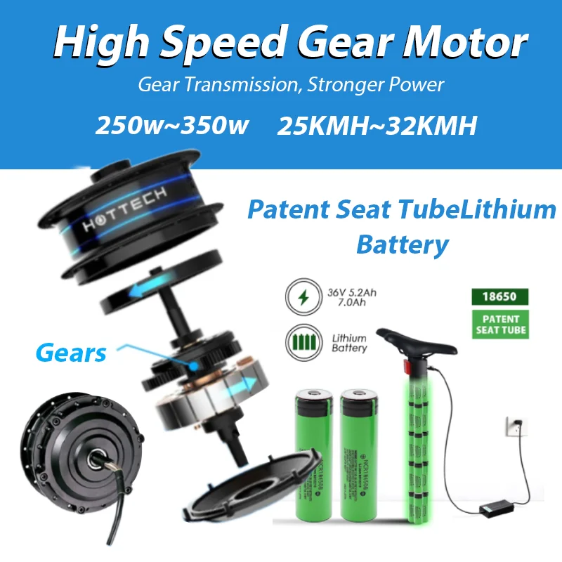 Hottech 250W 36V Rechargeable Electric Bicycle Dirt Bike Folding Speed Street City Road E Bikes Electric Bicycle