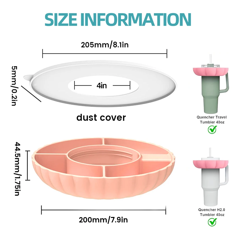 4-Compartment Reusable Silicone Snack Ring Holder Tray for 40 oz Tumbler with Handle Dish & Plate Category