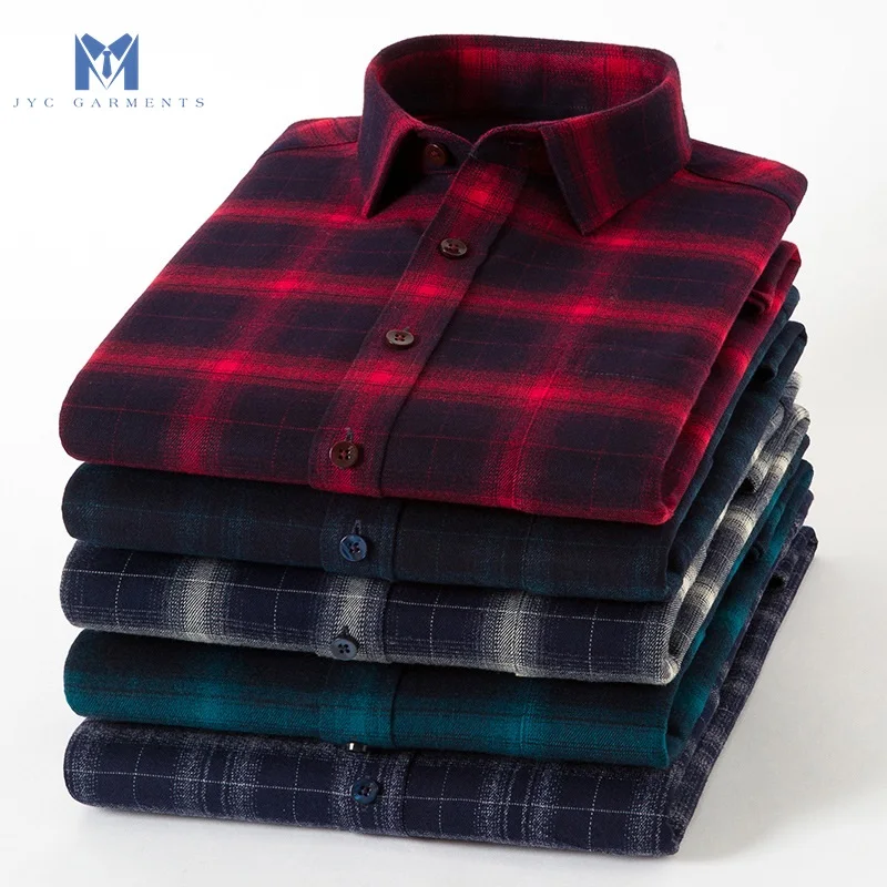 
flannel brushed fabric Long sleeve shirt mens plaid shirts with factory wholesale 