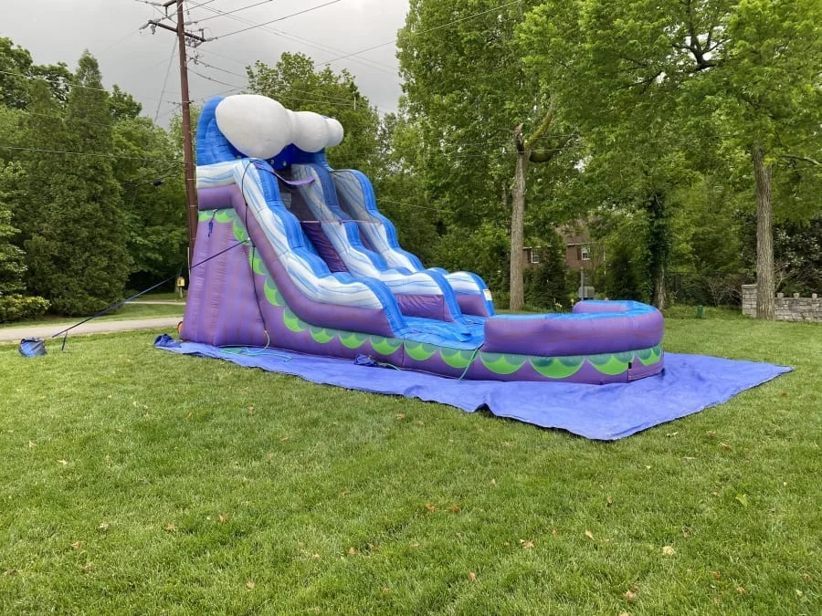 Rental Blue Monster Wave Inflatable Water Slide With Splash Pool Combo Inflatable Blue Lagoon Water Slide For Sale