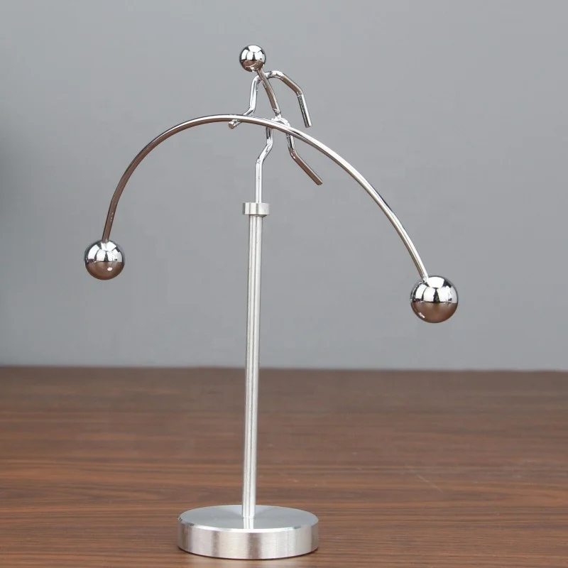 Wholesale Single Leg Weight Lifting Man  Kinetic Art Balance Toy Metal Desktop Balancing Art Physics Toy