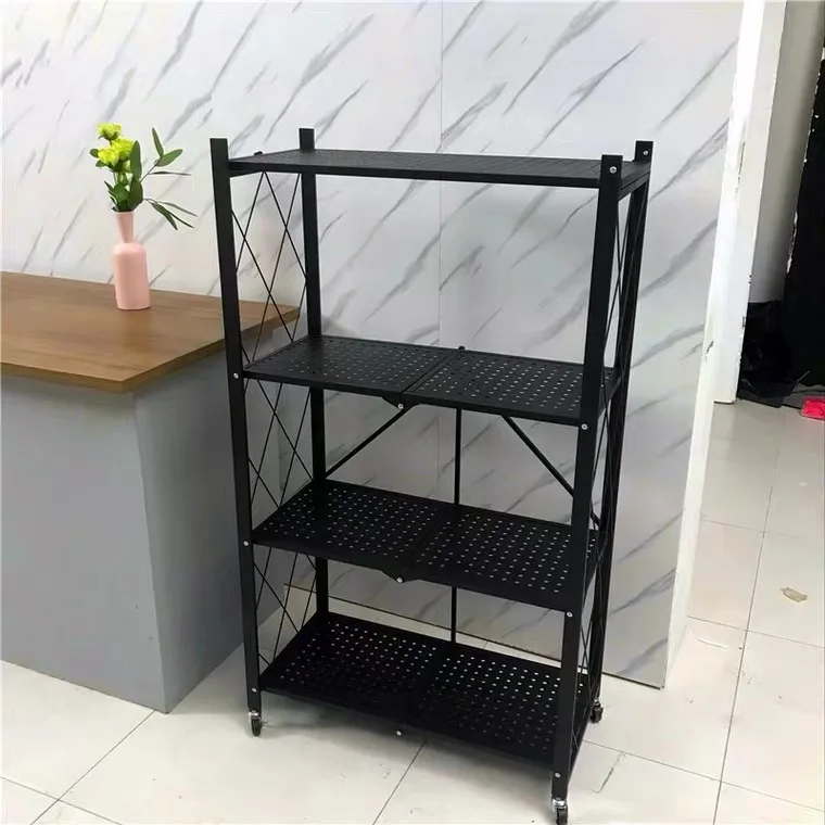 Kitchen Foldable Shelf Rack 3-Tier microwave oven Metal Folding Book Shelf White Display Shelves
