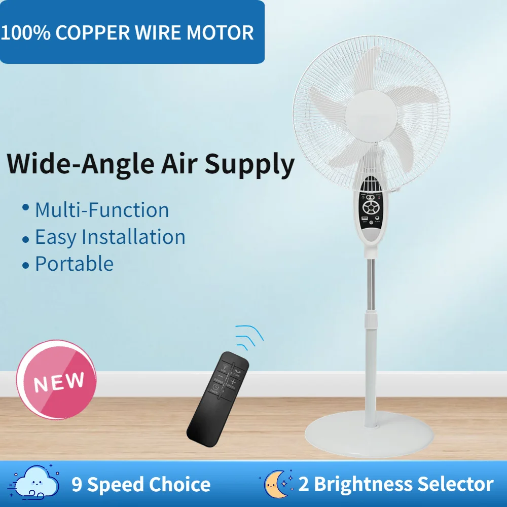 High Quality Customized floor vertical rechargeable fan and stand fan with Solar panel remote control