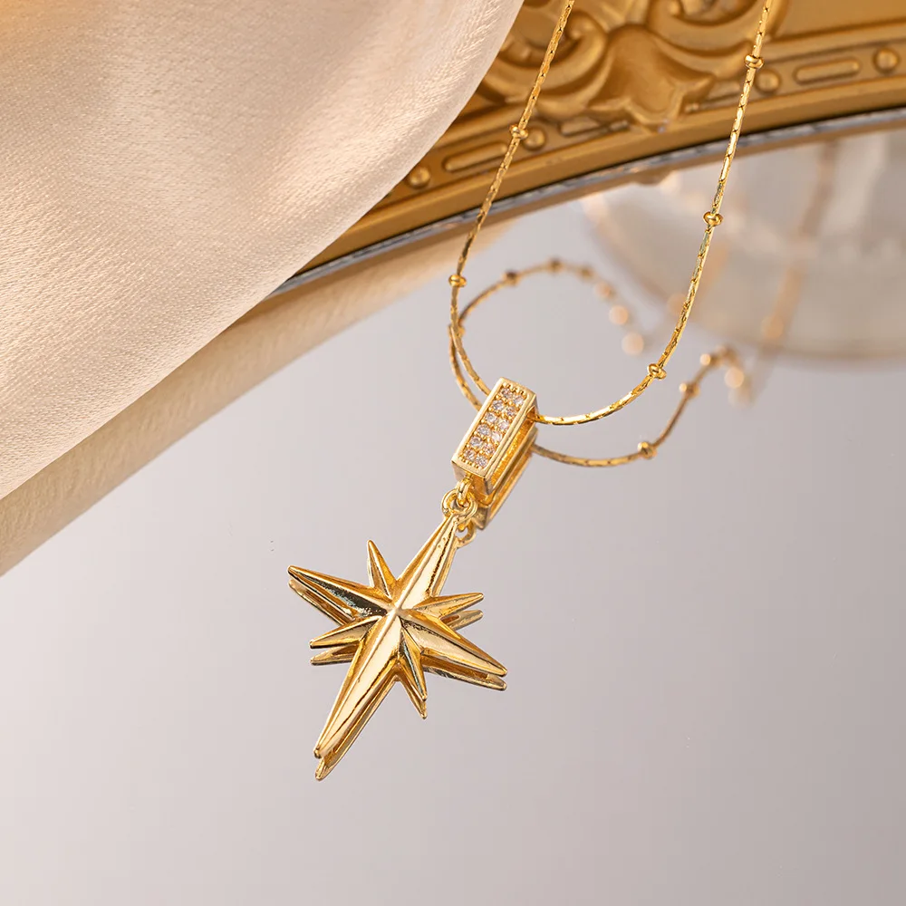 Temperament Stain Steel Pendant Chain 18K Gold North Star Necklace Star Signet Necklace Gold Polaris Star Pendants Necklaces