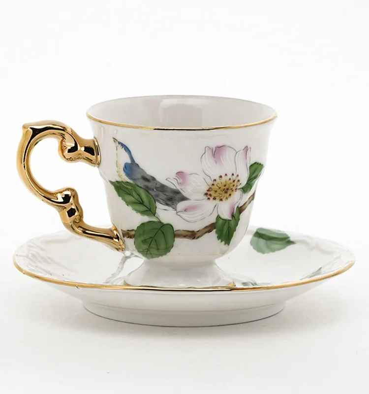 Espresso cup ceramic delicate flower design coffee cups for gifts