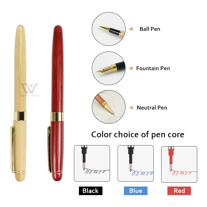 Classical Foldable Bamboo Ink Pen Luxury Maple Wooden Ballpoint Pen with Wood Package Box
