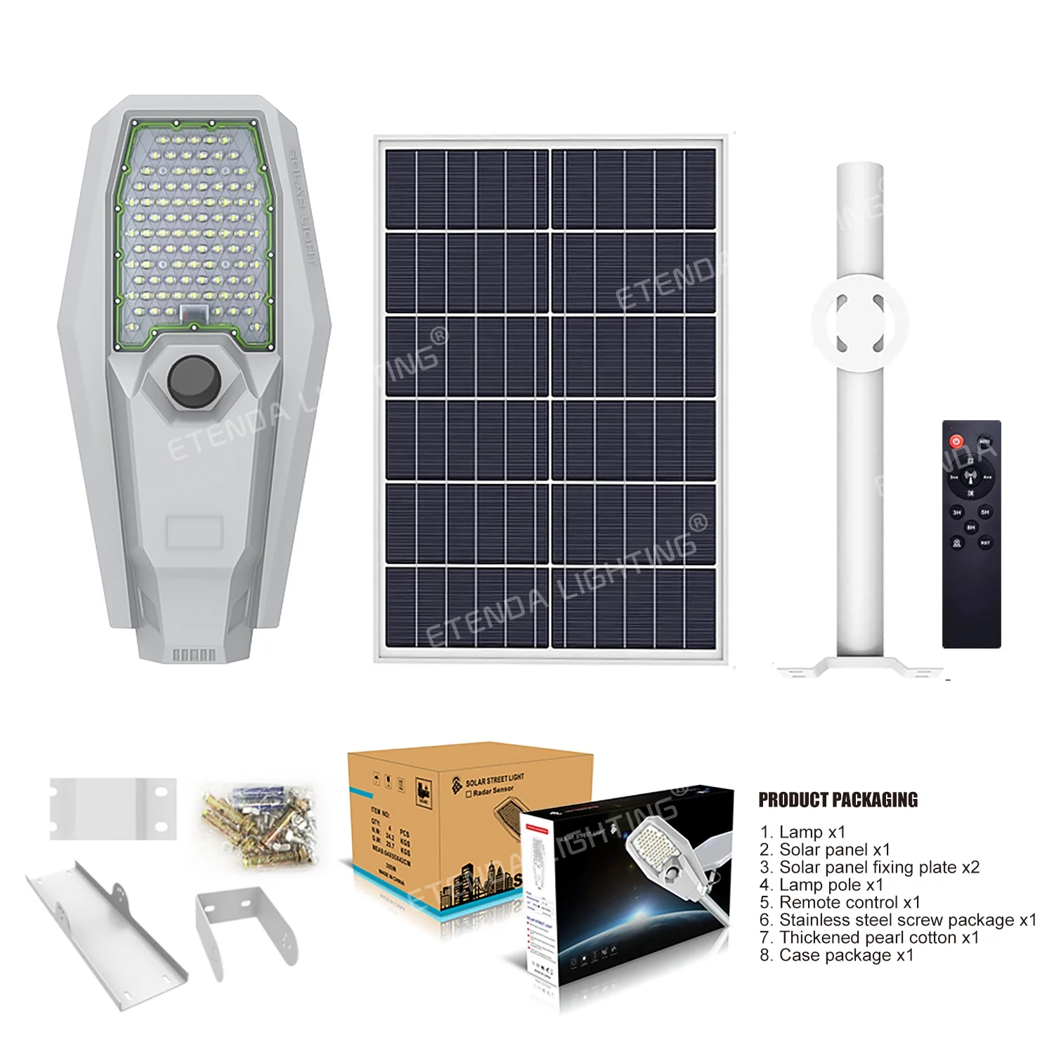ETENDA Energy Saving Ip66 Aluminum 200w 300w 400w 600W Solar Street Light Lamp With Remote Control Lithium Battery Solar Light