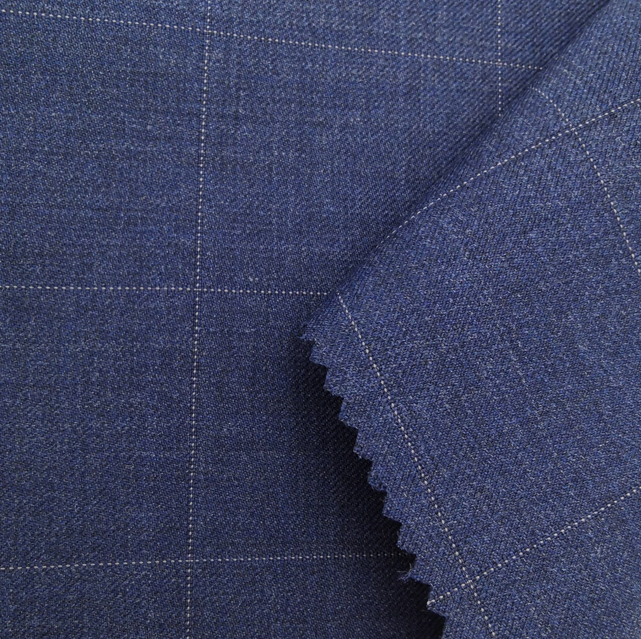
342301 2021 NEWEST WOOL FABRIC for mens wear suits plaid pattern Trousers Tailored worsted blended interwoven poly wool fabric 