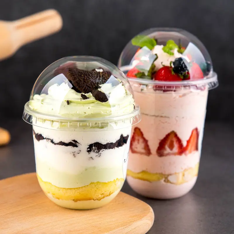 Custom Printed 300ml Clear U Shaped PP Single Wall Cups for Bubble Tea & Boba Plastic Dessert Cups with Lids & Logo