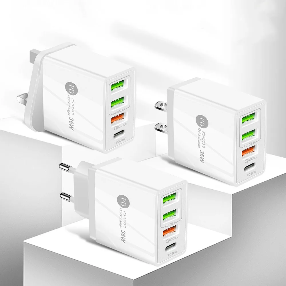 
New 3usb+pd high-power 36w fast charge charging head European standard pd multi-port charger qc3.0 charging head 
