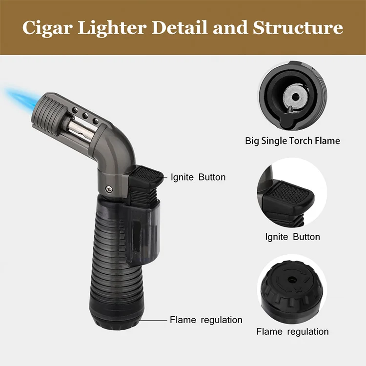Hot-selling adjustable flame windproof refillable fuel single butane torch Jet flame cigarette cigar lighter