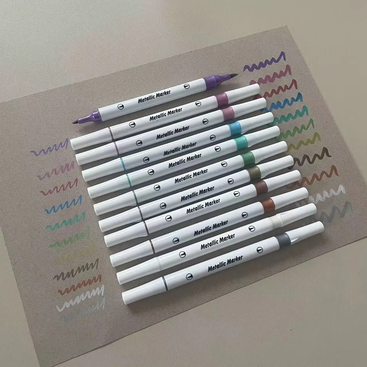 Dual tip brush fineliner glitter metallic acrylic marker paint pens for black cards