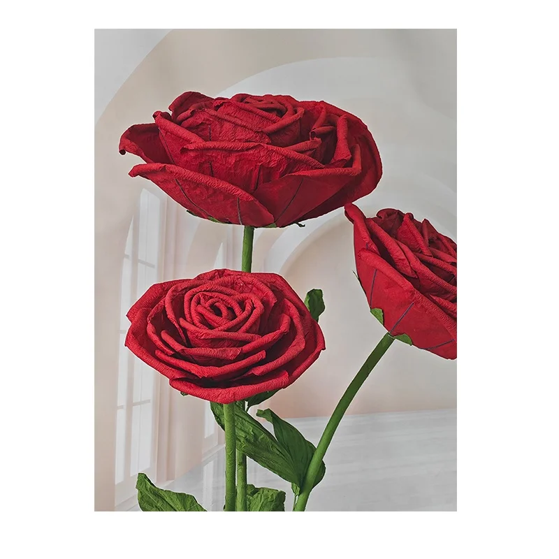 CP-021 wedding Stage Paper Flowers Craft Decorations White Red Roses Giant Flower For Window Decor Wedding Party Floral Set