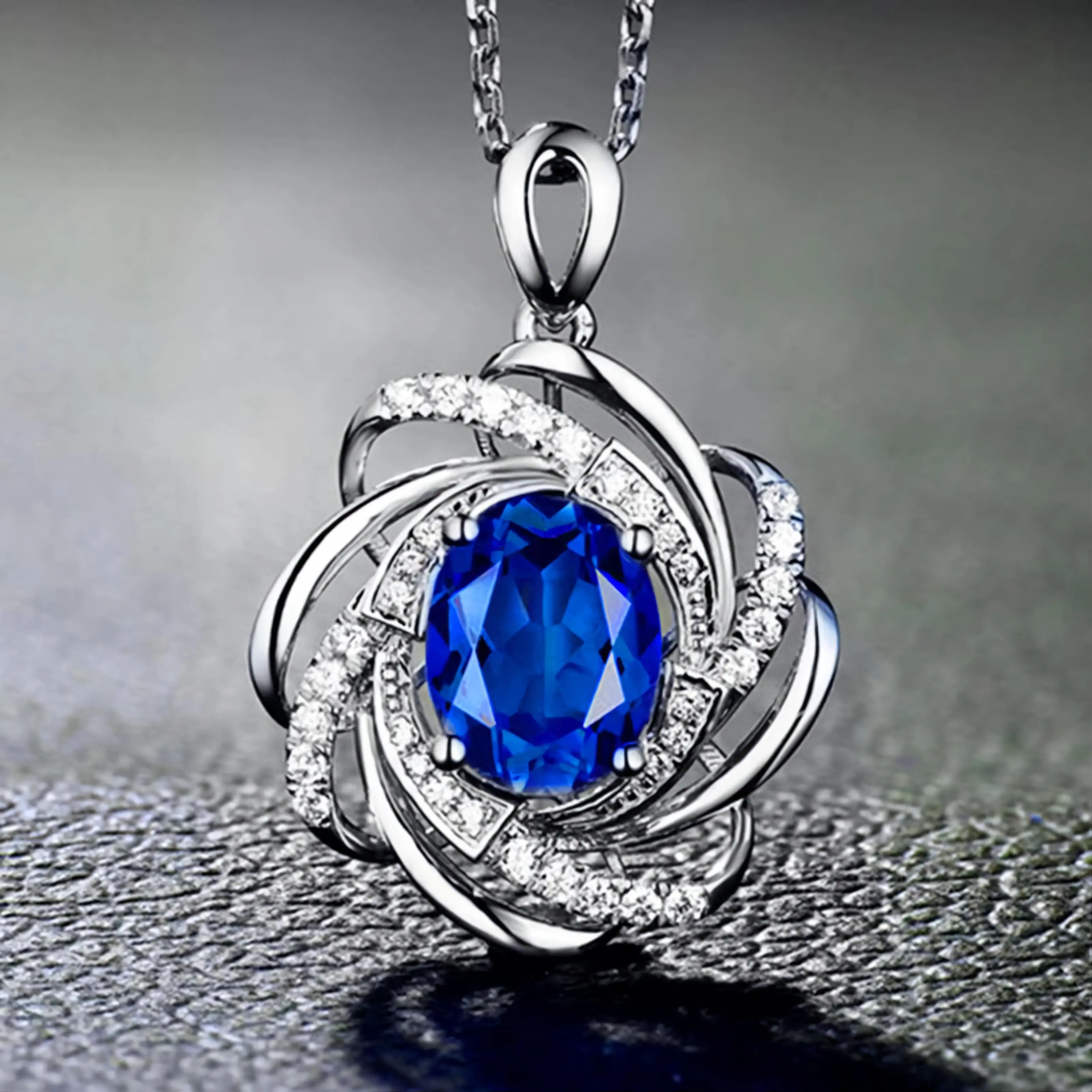 DUYIZHAO Jewelry Pendant Necklace Wholesale Female Niche Design Fashion Flower Sapphire Clavicle Chain Accessories