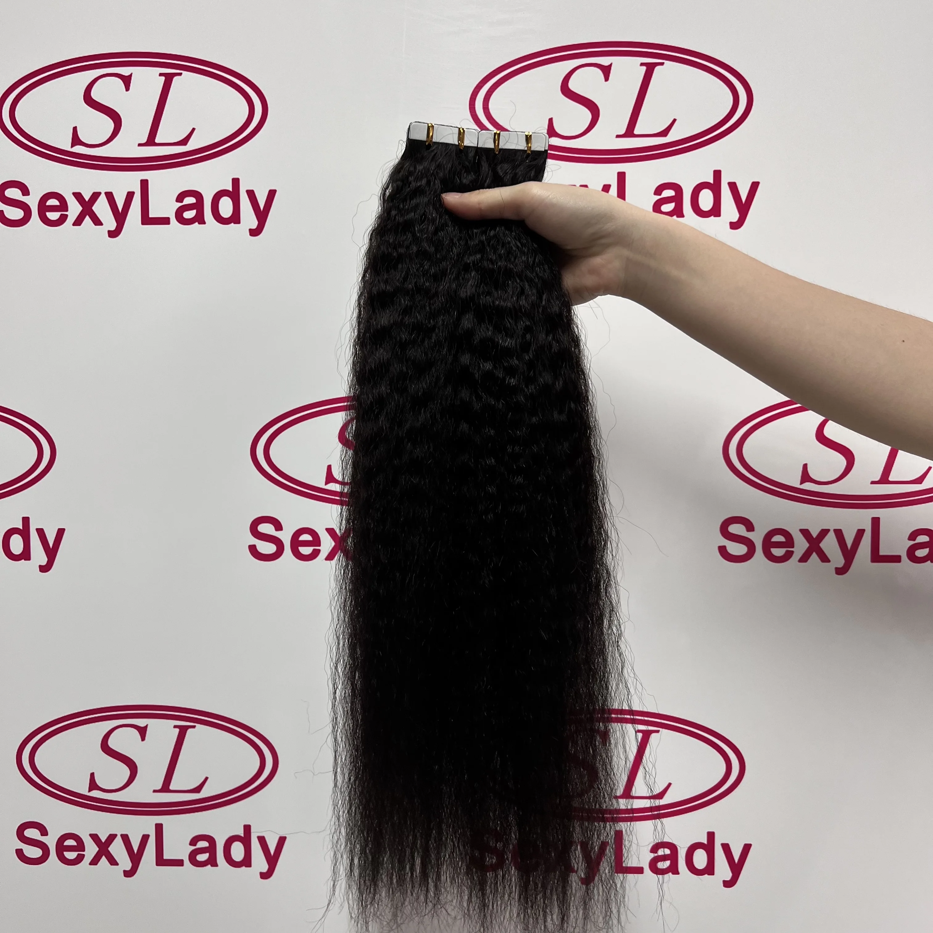 100% Real Human Hair Loose Wave Natural Black Color Tape Ins Hair Extensions