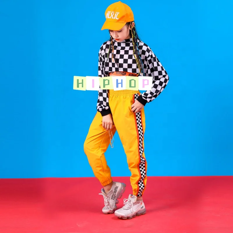 Fashion Street Dancing hip-hop Performance Clothing Children Dance JAZZ Plaid Shirt And Pants girl clothes set