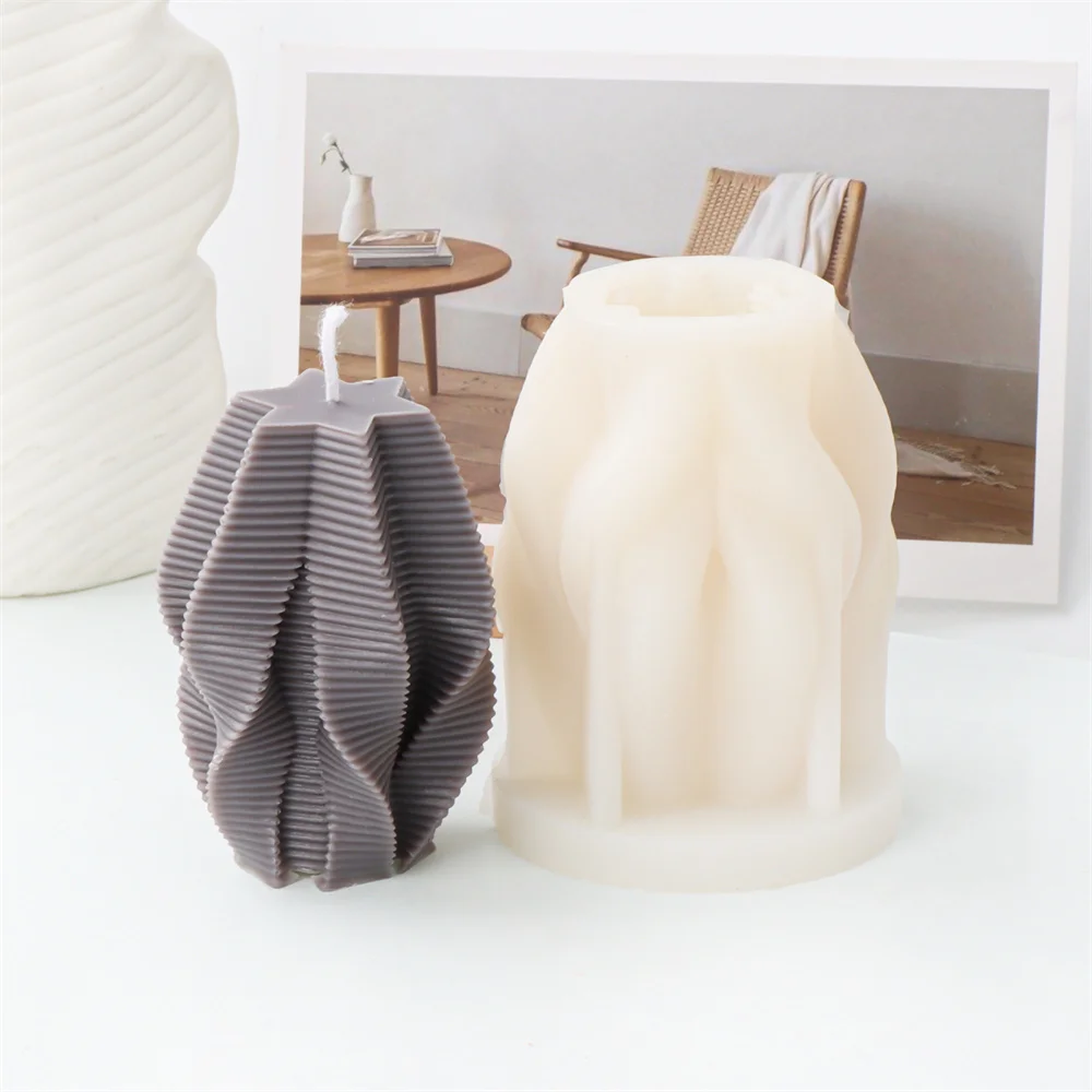 Ribbed Swirl Silicone Candle Mold Geometric Wave Twirl Silicone Mould Taper Abstract Art Decorative Wavy Stripe Soy Wax Molds