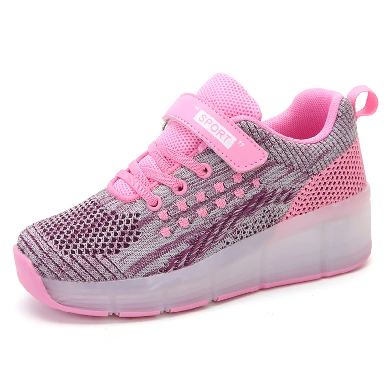 Drop Shipping 7 Colors LED Rechargeable Kids Roller Skate Shoes Single Wheel Shoes Sport Sneaker S