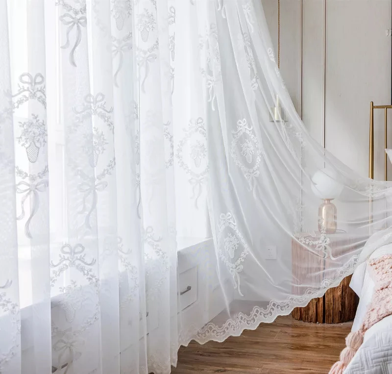 European-style  white embroidered window screen  bedroom living room study master  princess  embroidered curtain