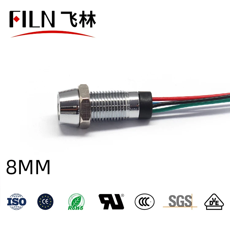 rgb tri color LED indicator light  three color pilot light signal lamp 8mm with 4 wires