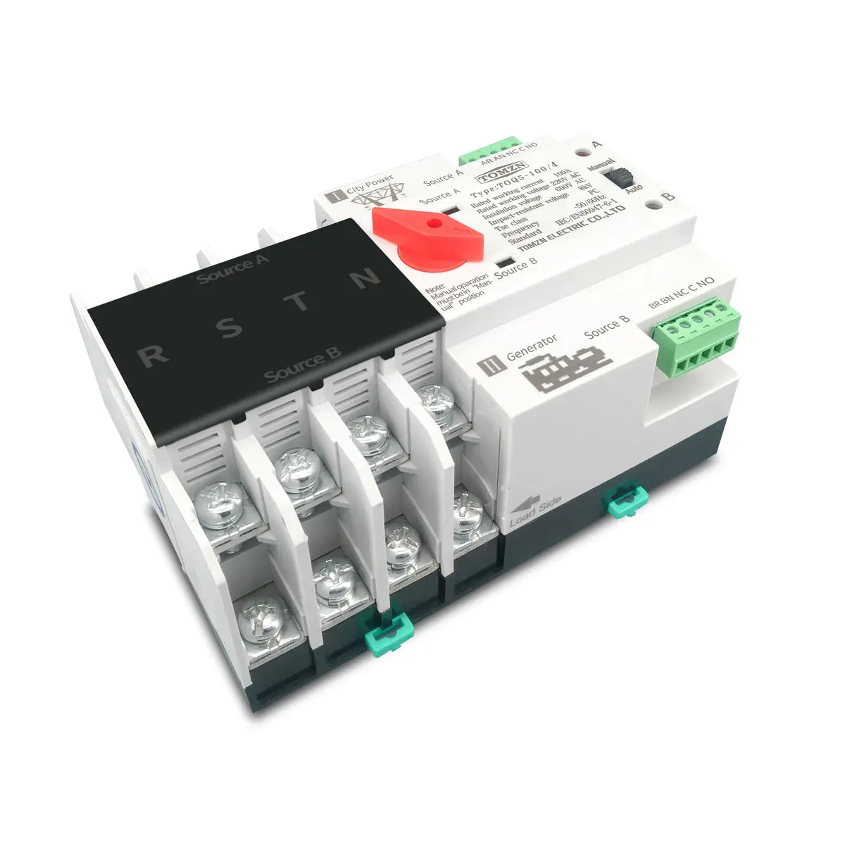 TOMZN Single Phase Din Rail ATS Dual Power Automatic Transfer Electrical Selector Switches Uninterrupted 2P 63A 100A 125A