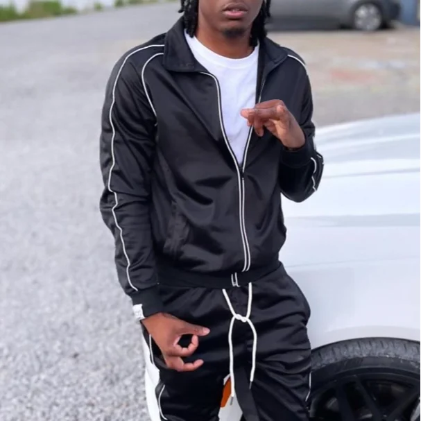 Custom Stripe Sweatsuit Joggers 2 Piece Sets Zipper Jogging Suits 3m Reflective Tracksuits For Men