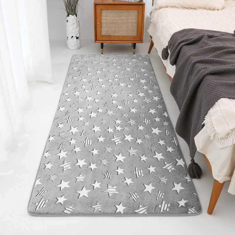 Modern Glow in the Dark Star Pattern Area Rugs Soft Luminous Carpet for Kids Exercise Blue and White Decorative Play Mat