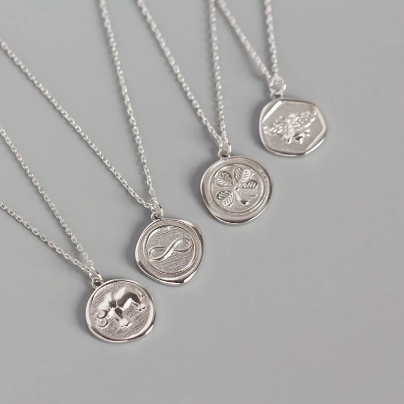 Personalized 925 Sterling Silver Coin Elephant Honey Bee Clover Infinity Love Pendant Necklace