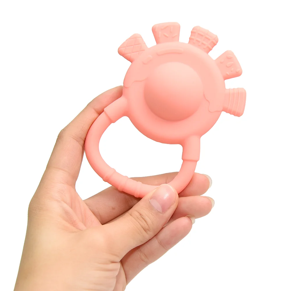 2 In 1 Baby Silicone Teether And Rattle Soft Gum Messager Bpa Free Chew Ring Infant Toddler Food Grade Petal Shaped Toy