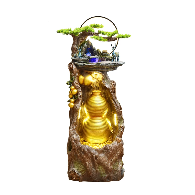 Rockery Indoor Living Room Balcony Office Landing Wealth Lucky Gift Creative Resin Water Fountain Garden Gift Waterfall