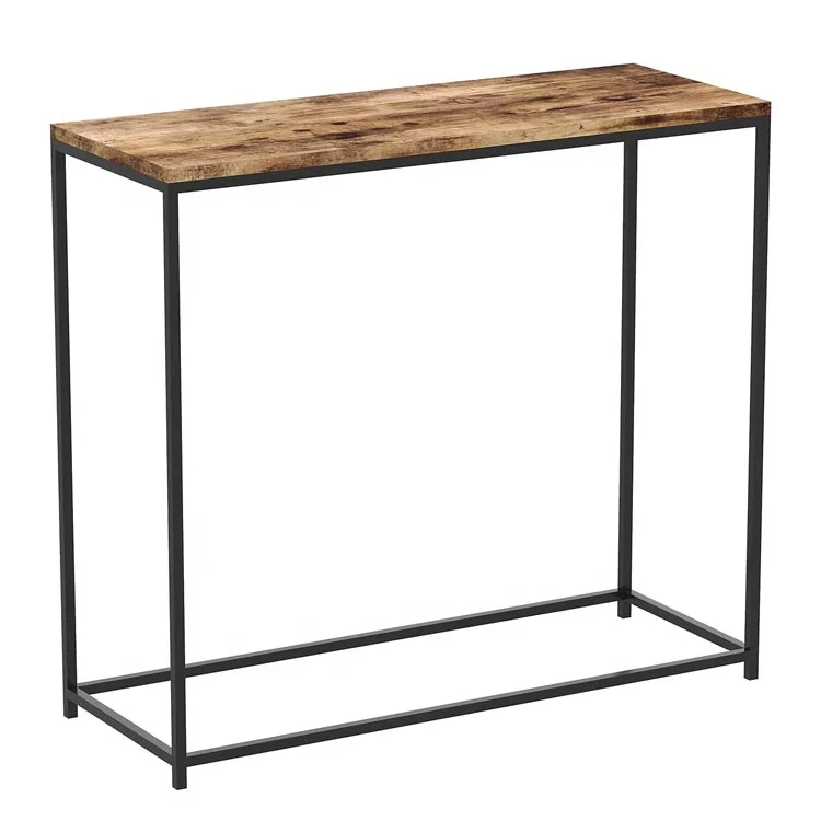 Customized Brown Reclaimed Entryway Console Table with Black Metal for Living Room