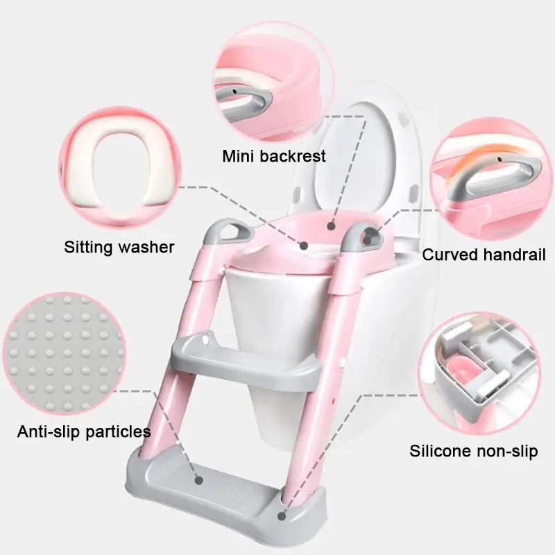 Folding design baby potty chair adjustable baby potty training seat with step stool kids ladder potty