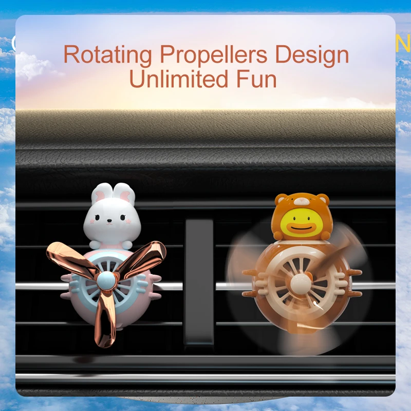 Popular car fan air vent clip rotating propeller perfume duck pilot bear auto outlet fragrance cartoon animals air freshener