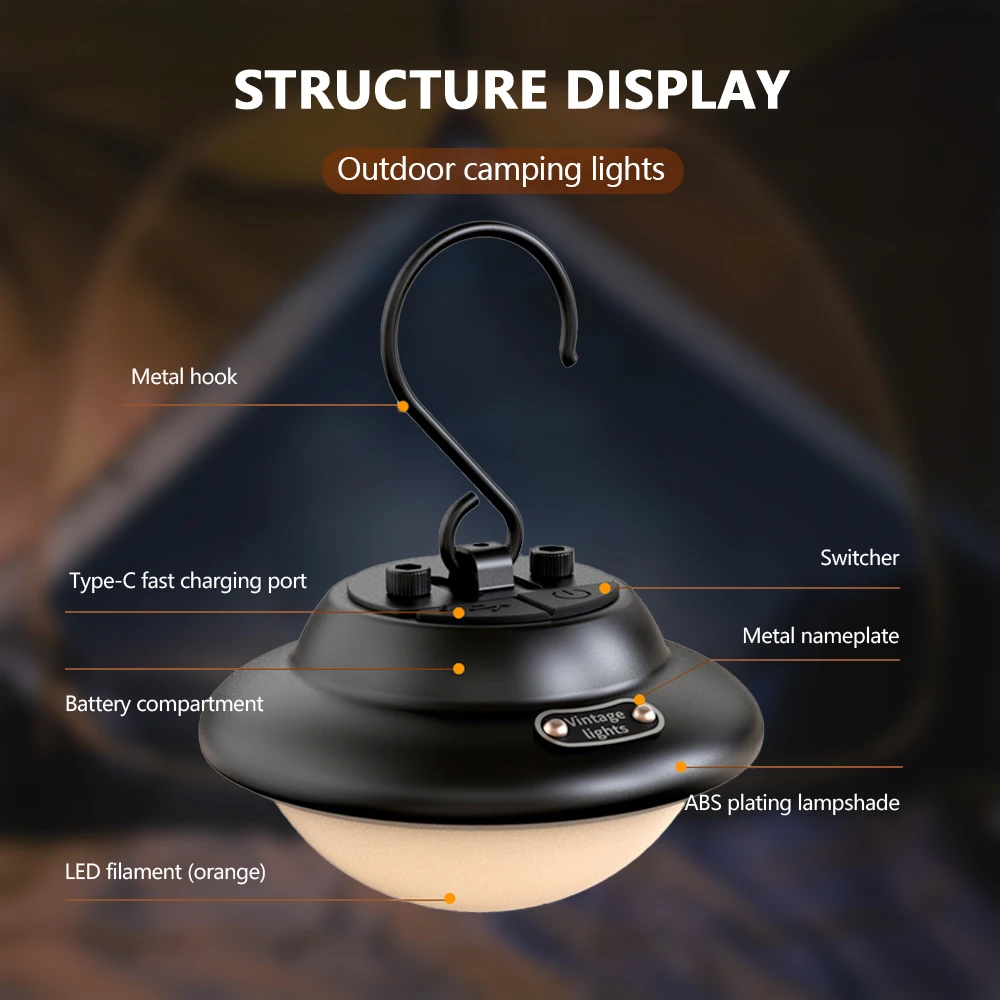 1200mAH Retro led camping lantern Mini rechargeable camping lantern lamp portable camping lights With hook