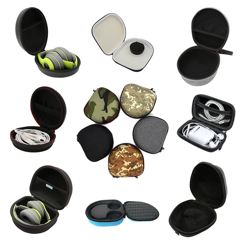 Zipper In Ear Headphones Case Portable Earbud Pouch Pu Fabric Waterproof Eva Carrying Compact Square Headphone Case