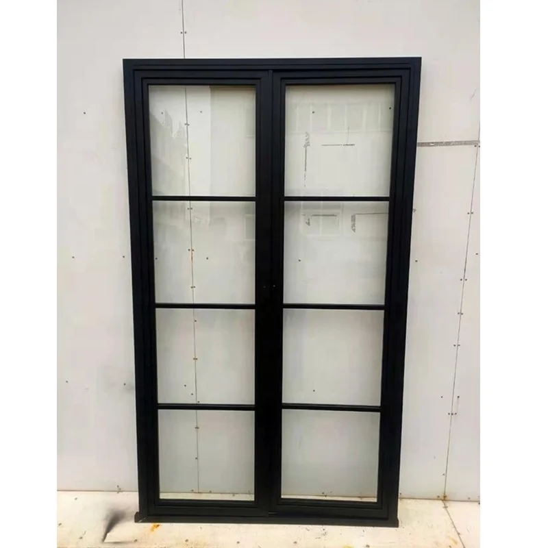 New design custom black metal frame glass window and door double glass steel aluminium frame door design