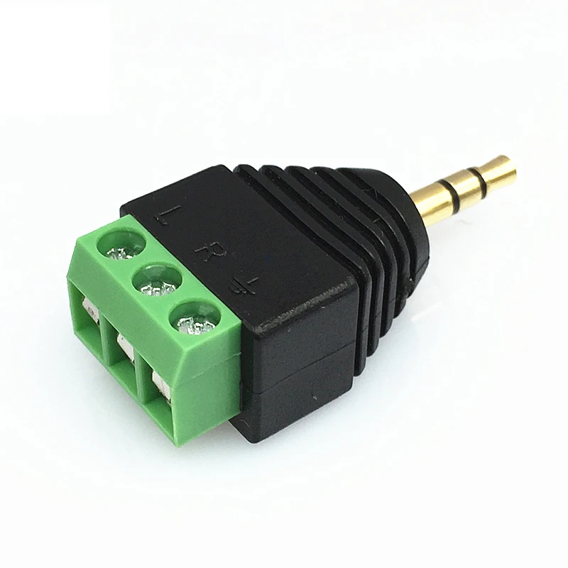 3.5mm 3 ploe 1/8 Inch Stereo Male to AV Screw Video Balun Terminal Jack 3.5 mm Male 3 pin Terminal Block Plug 3.5mm to Balun