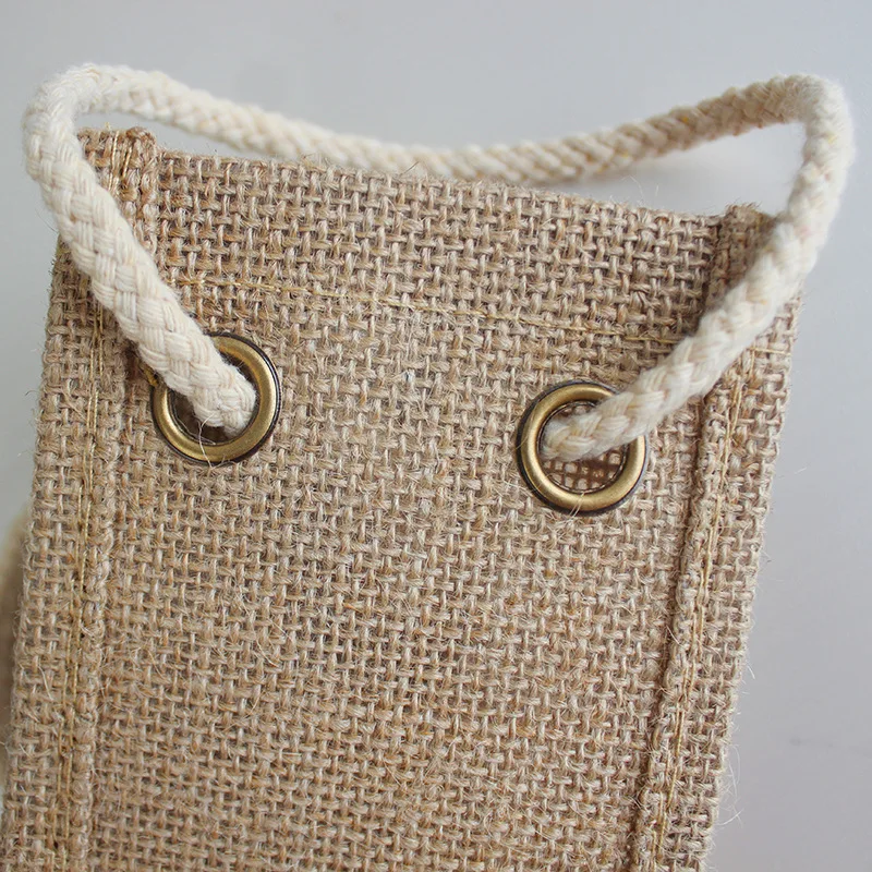 Single Bottle Jute Wine Gift Tote Bags Wine Carry Holder with Rope Handles