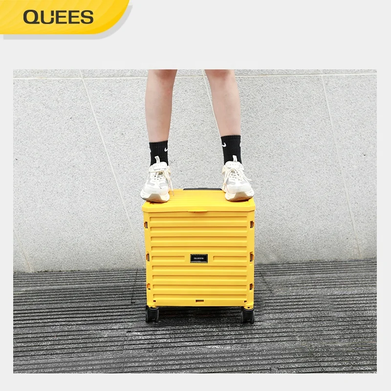 Quees design foldable supermarket shopping trolley cart bag wheel caster shop folding trolleys shopping