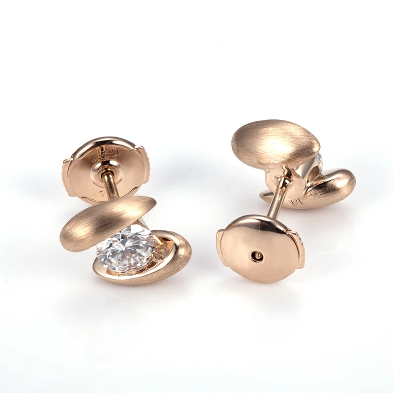 Messi Jewelry MSR-680 14K Rose Gold IGI 1 CTW  Lab Diamond Ear Studs with Satin Finish